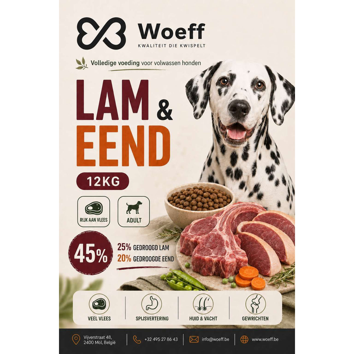 Woeff Graanvrij - Lam & Eend – 3/12 kg