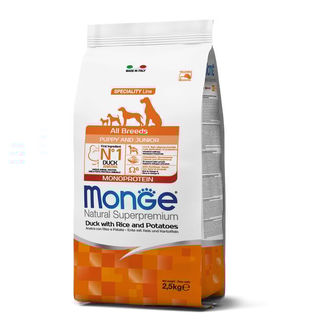 Monoprotein - Alle Rassen Puppy & Junior Eend met Rijst en Aardappelen - 2.5-15 kg - Woeff