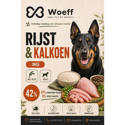 Woeff Glutenvrij - Kalkoen & Rijst – 3/12 kg
