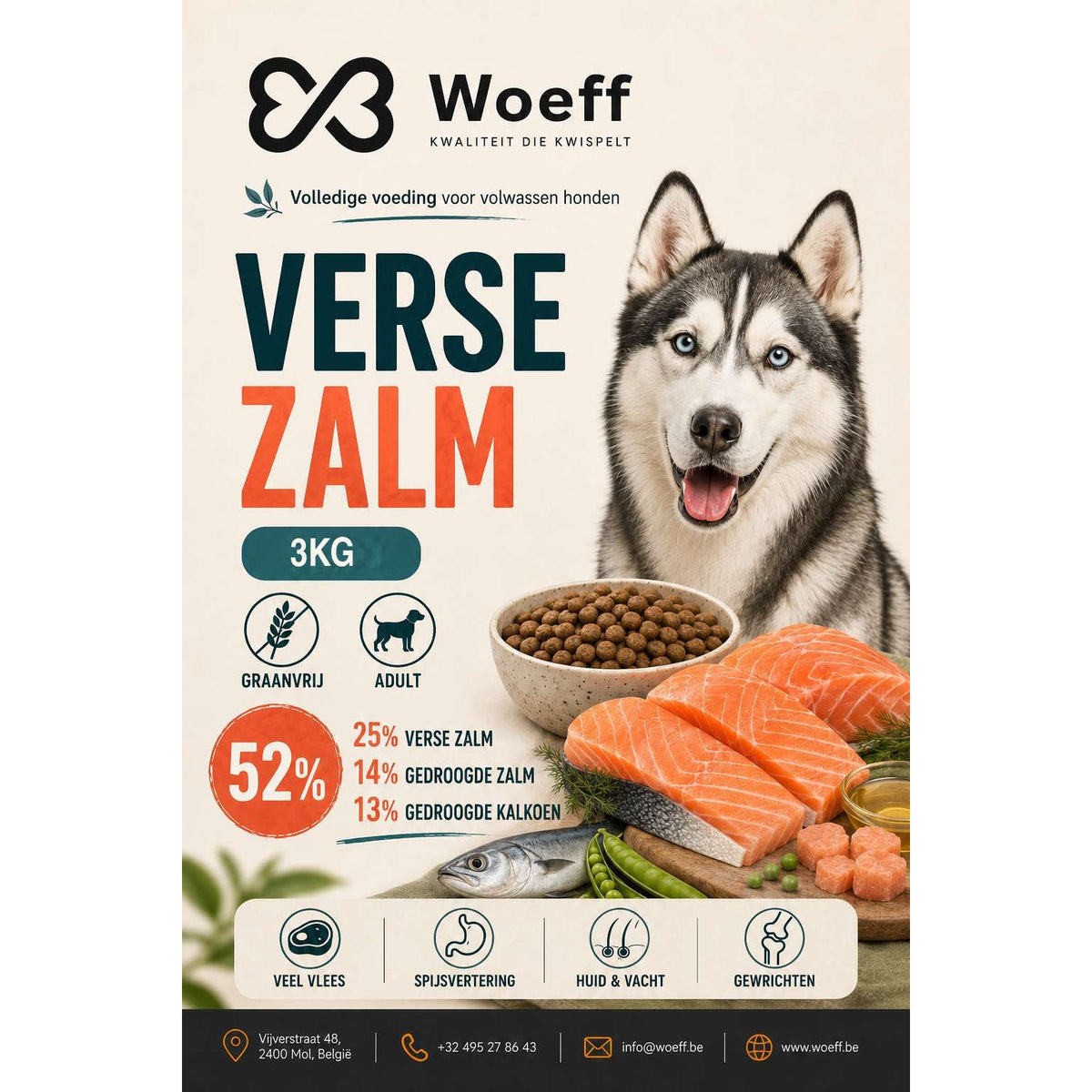 Woeff Graanvrij - Verse Zalm & Kalkoen – 3/12 kg