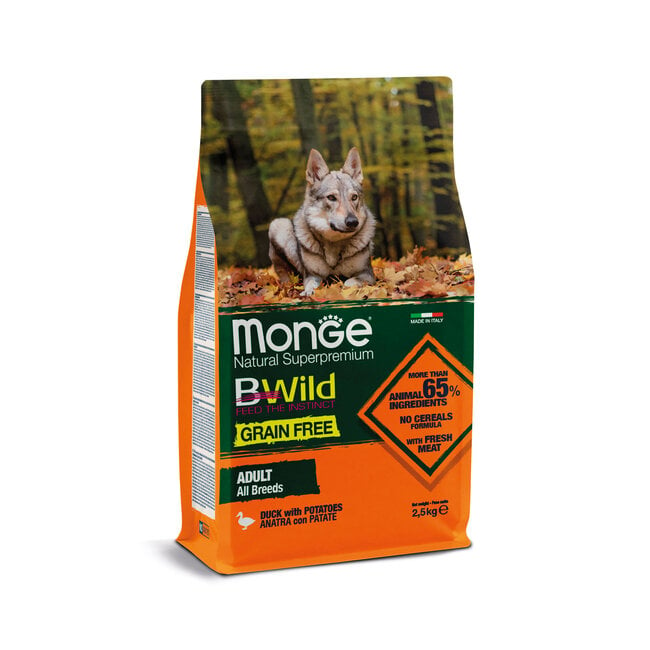 Bwild Grain Free - Alle Rassen Adult Eend met Aardappelen en Erwten - 2.5-15 kg - Woeff