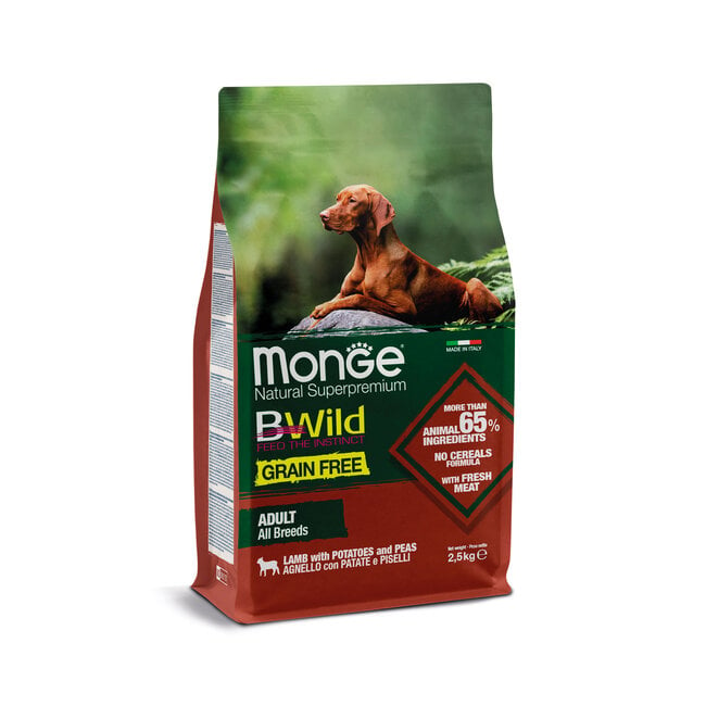 Bwild Grain Free - Alle Rassen Adult Lam met Aardappelen en Erwten - 2.5-15 kg - Woeff