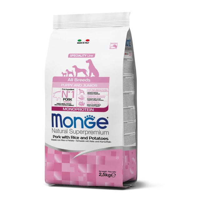 Monoprotein - Alle Rassen Puppy & Junior Varkensvlees met Rijst en Aardappelen - 2.5-15 kg - Woeff