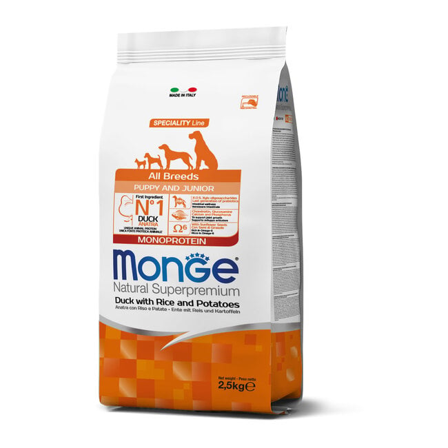 Monoprotein - Alle Rassen Puppy & Junior Eend met Rijst en Aardappelen - 2.5-15 kg - Woeff